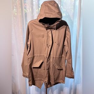 Nylaus Men's Light Brown Hooded Jacket Drawstring Waist Outdoor Gorp Size XXL